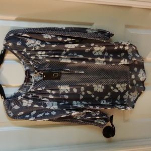 Fred David Women's Blue White Floral 3/4 Sleeve Peasant Blouse Top Small NWT